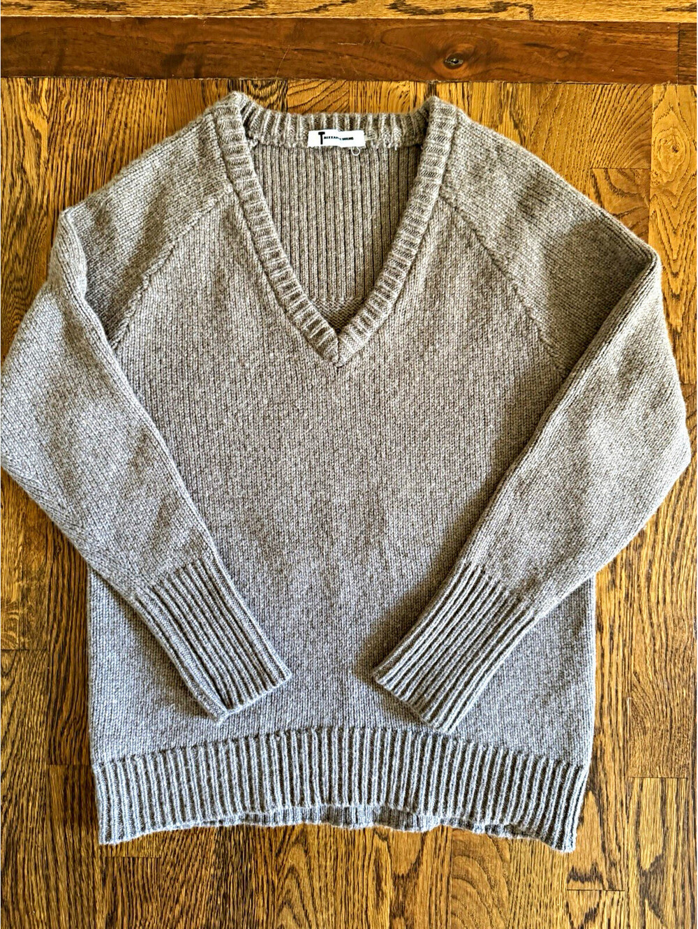 Alexander Wang Taupe Solid Knit V-Neck Raglan Ribbed Pullover Sweater S